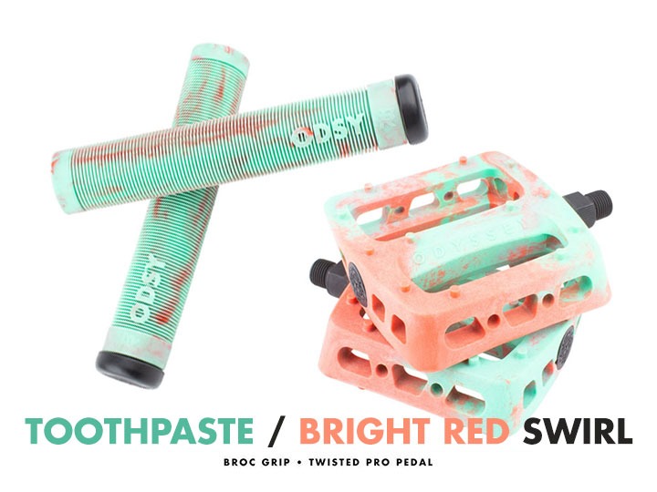 ODYSSEY TWISTED PRO PEDALS + BROC GRIPS -Toothpaste/Bright Red Swirl- 패키지